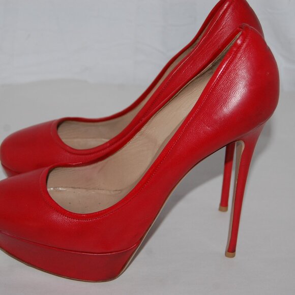40.5US 10❤️ VALENTINO Red Leather Platform High Heels Pumps ITALY - Picture 12 of 16